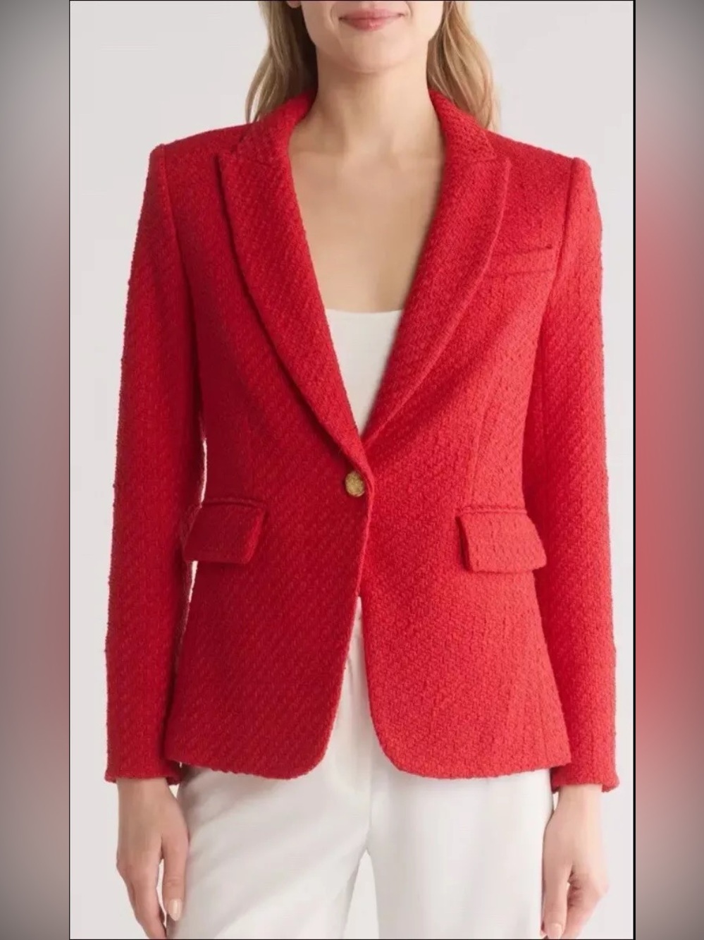 NWT $748 Veronica Beard Cutaway Tweed Dickey One-Button Jacket in Nantucket Red
